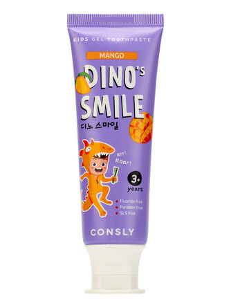 Детская гелевая зубная паста Dino's Smile c ксилитом и вкусом манго, 60 г Consly