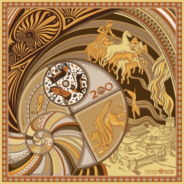 Платок Колесо времени, 90x90, Nina Ruchkina