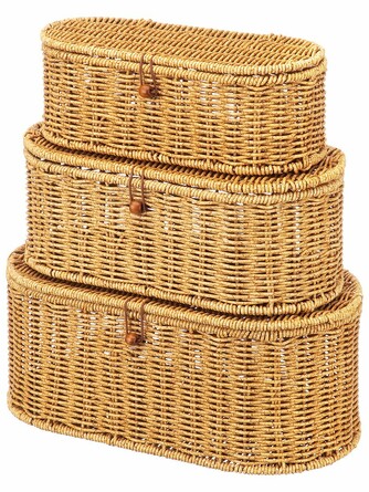 Набор корзин плетеных (3 пр.) 28x13x9,5 см, 32,5x16x12,5 см, 36x19,5x15 см, с крышкой на петельке EL Casa