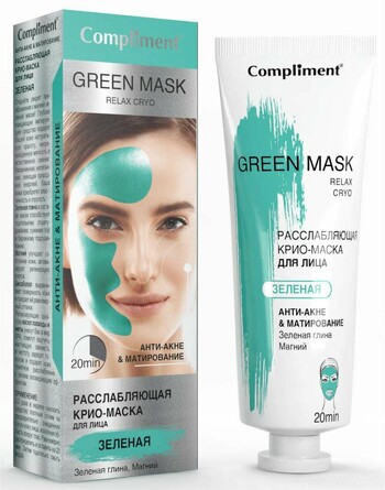 Расслабляющая крио-маска для лица Анти-акне&Матирование зеленая, 80мл Compliment 
