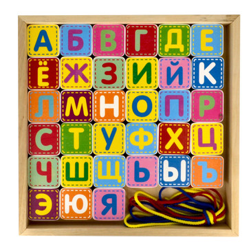 Деревянный конструктор Шнуровка азбука, 33 детали, 4 шнурка AlaToys