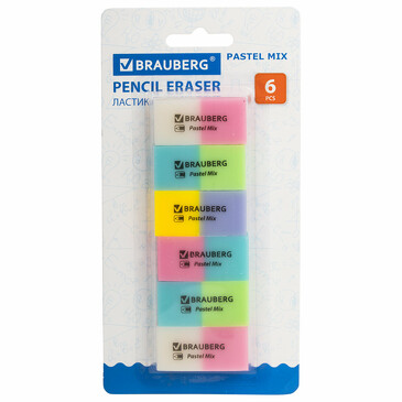 Ластики Pastel Mix, 6 штук Brauberg