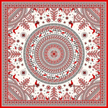 Платок Мезенская роспись, 90x90, Nina Ruchkina