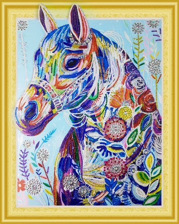 Алмазная картина с фигурными стразами. Цветочная лошадь Color Kit