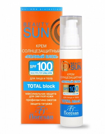 Солнцезащитный крем BeautySun Полный блок SPF 100, 75мл Floresan