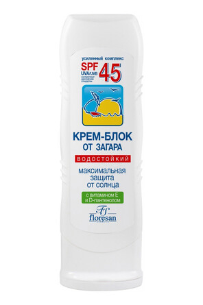Водостойкий Крем-блок от загара SPF 45, 125мл Floresan