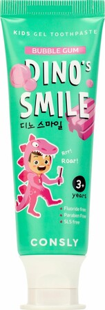 Паста зубная гелевая детская dino's smile с ксилитом и вкусом жвачки, 60 гр Consly