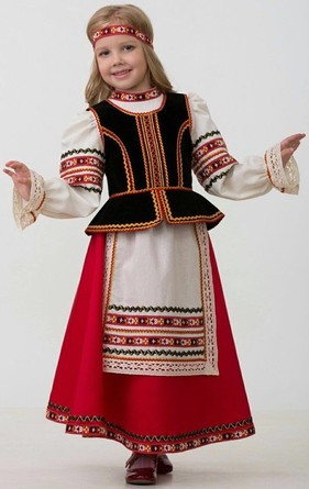 Карнавал. костюм Славянский (блузка, юбка с фартуком, жилет, повязка на голову) Батик