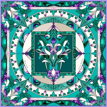 Платок Каменный цветок с ручной подшивкой, 90x90, Nina Ruchkina