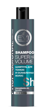 Шампунь Объем и Сила для придания объема тонким, сухим и ослабленным волосам 250 мл EVI professional