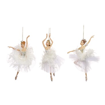 Набор новогодних украшений Балерины с перышками белые (3 шт. по 17 см) Goodwill M&G