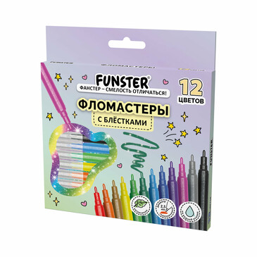 Фломастеры с блестками 12цв Funster