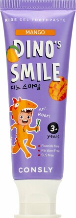 Паста зубная гелевая детская dino's smile с ксилитом и вкусом манго, 60 гр Consly