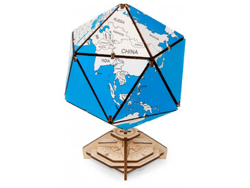 Конструктор деревянный 3D Глобус Икосаэдр с секретом (шкатулка, сейф), 16x16x23 Eco Wood Art