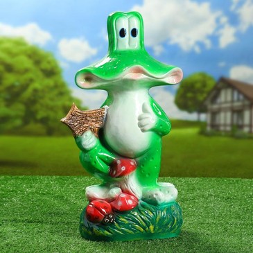 Садовая фигура Жаба огромная с грибами 50 см  Premium Gips