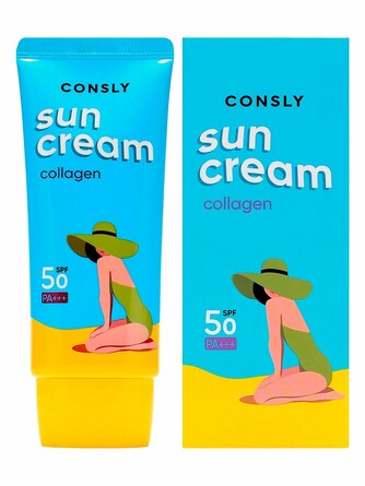 Солнцезащитный крем с морским коллагеном SPF 50+/PA+++ для нормальной и сухой кожи, 50мл Consly