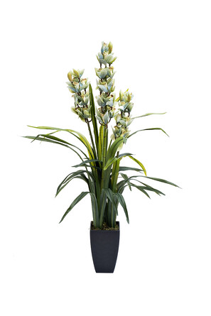 Орхидея CYMBIDIUM белая искусственная в горшке 110 см  Garda Decor