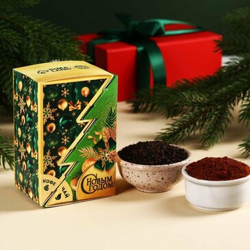 Подарочный набор в коробке-ёлке Пусть Новый год подарит сказку (чай чёрный с чабрецом 50 г, кофе лесной орех 50 г) Фабрика счастья