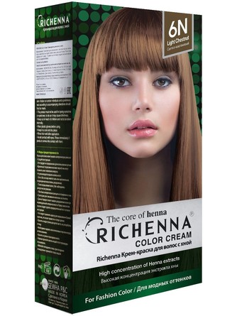 Крем-краска для волос с хной № 6N (Light Chestnut) , 60 мл. /60 мл. Richenna