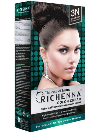 Крем-краска для волос с хной № 3N (Dark Brown), 60 мл. /60 мл. Richenna