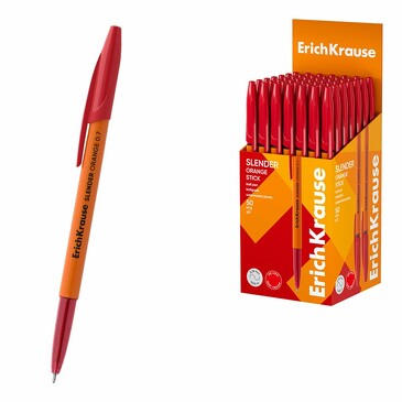 Ручка шариковая (50 шт.) Slender® Stick Orange 0.7, Super Glide Technology, цвет чернил красный ErichKrause
