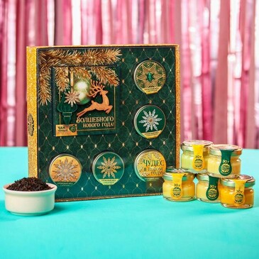 Подарочный набор Волшебного нового года (чай чёрный 50 г, крем-мед 5 шт. по 30 гр) Фабрика счастья