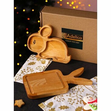 Подарочный набор посуды Ушастый заяц (доска разделочная и менажница) Adelica