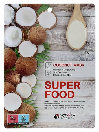 Маска на тканевой основе с экстрактом кокоса super food mask coconut Eyenlip