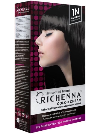Крем-краска для волос с хной № 1N (Natural Black), 60 мл. /60 мл. Richenna