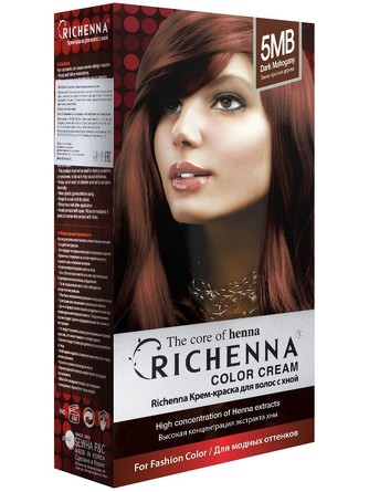 Крем-краска для волос с хной № 5MB (Dark Mahogany), 60 мл. /60 мл. Richenna
