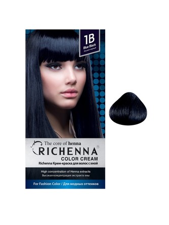 Крем-краска для волос с хной № 1B (Blue Black), 60 мл. /60 мл. Richenna