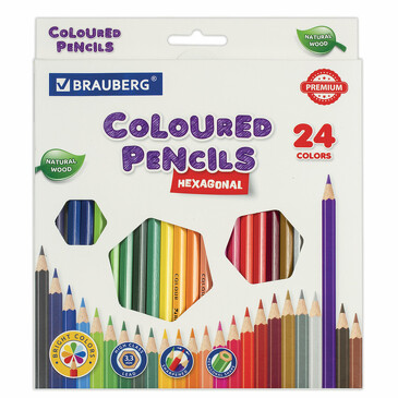 Карандаши цветные классические мягкие 24 ярких цвета, premium Brauberg
