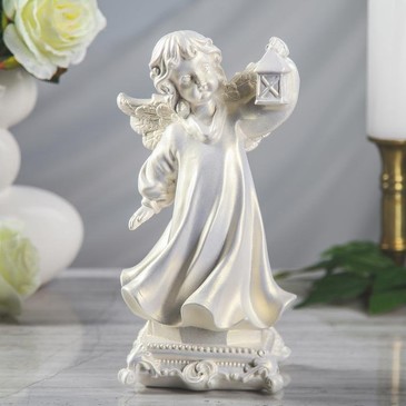 Статуэтка Ангел с фонарем малый перламутр  Premium Gips