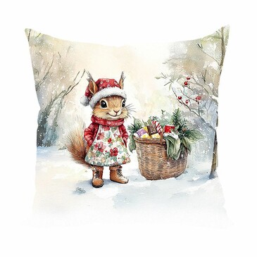 Подушка декоративная Белочка Малинка в новогоднем лесу 40х40 см  Zaberite