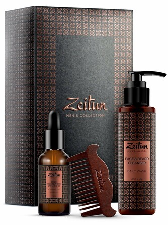 Подарочный набор для мужчин Брутальный уход ( масло для бороды, гель для умывания, гребень) Zeitun