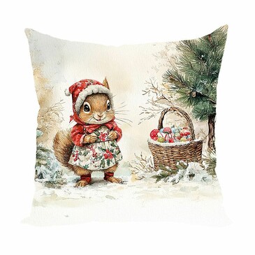 Подушка декоративная Белочка Ежка в новогоднем лесу 40х40 см  Zaberite