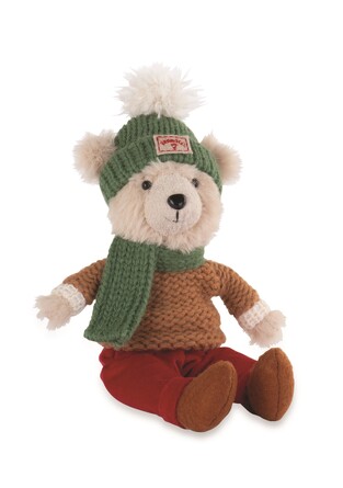 Мишка сидящий в шапке с зеленым шарфом 29 см TonoSUTono