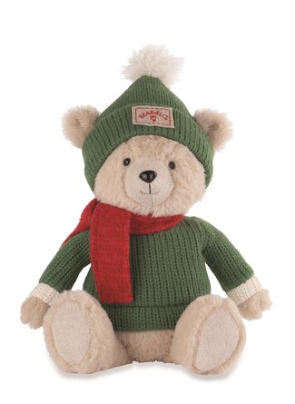 Мишка сидящий в шапке с красным шарфом 38 см TonoSUTono