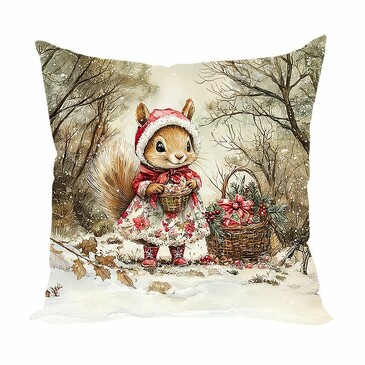 Подушка декоративная Белочка Василиса в новогоднем лесу 40х40 см  Zaberite