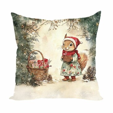 Подушка декоративная Белочка Клюковка в новогоднем лесу 40х40 см  Zaberite