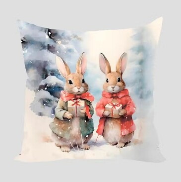 Подушка декоративная Зайки и рождественские подарки 30х30 см  Zaberite