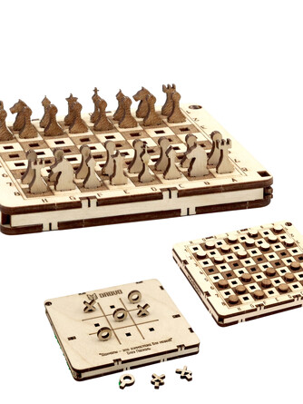 Конструктор деревянный. Игровой набор 3 в 1, 10,7x10x1,1 см Drovo