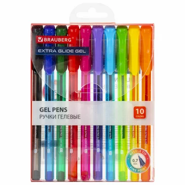 Ручки гелевые extra glide 10 цв. Brauberg