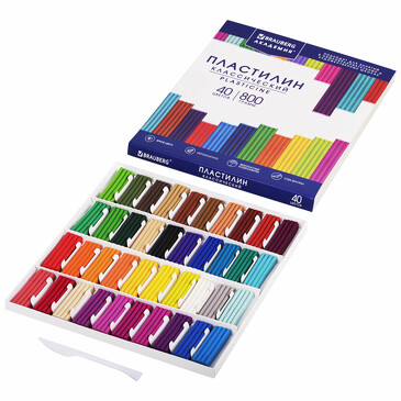 Пластилин академия классическая 40 цв. 800г Brauberg