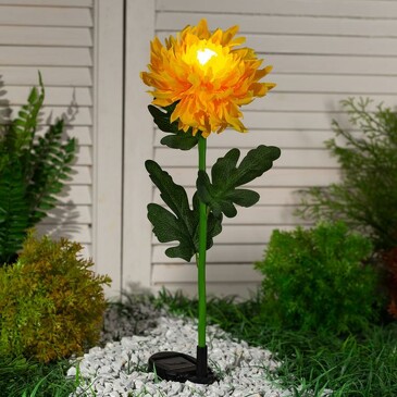 Фонарь садовый на солнечной батарее Хризантема желтая, 80 см, 1 led Luazon Lighting