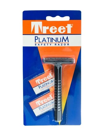 Набор (Т-образная бритва и 2 лезвия) Safety Razor Platinum Treet 