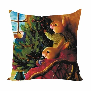 Подушка декоративная Новогодняя елка Семья зайчиков 30х30 см  Zaberite