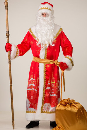 Костюм карнавал. Дед Мороз Красный город (шуба, шапка, пояс, варежки, борода, мешок) Jea
