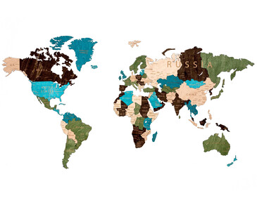 Декор Карта мира на англ. языке рельефная 100х181 Woodary