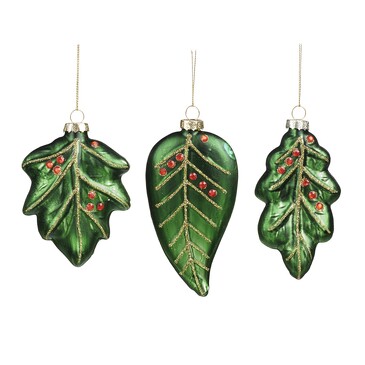 Набор новогодних украшений Украшение листики зеленые(3 шт. по 12 см) Goodwill M&G